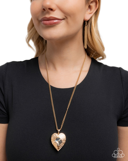 Paparazzi Heartfelt Honor - Gold Angel Wing & White Gem Necklace N3785