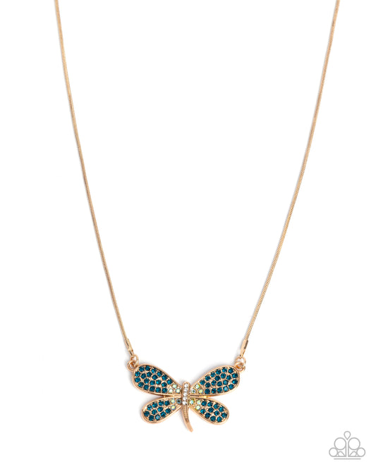 Dragonfly Direction - Gold Snake Chain Dragonfly Pendant Style Necklace Paparazzi