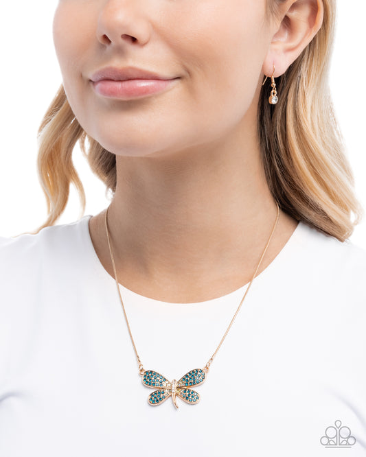 Dragonfly Direction - Gold Snake Chain Dragonfly Pendant Style Necklace Paparazzi