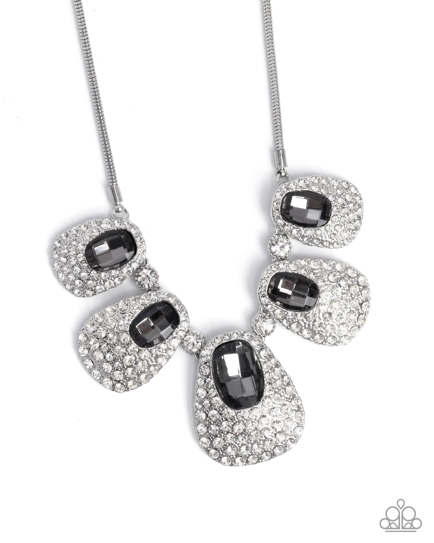 Paparazzi Oval Ovation - Silver Smokey & White Gem Statement Necklace N3772