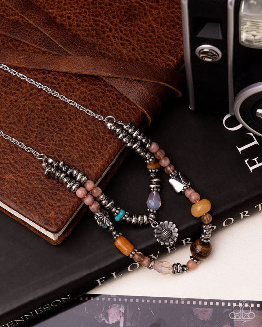 Blooming Barricade - Orange, Tiger's Eye & Turquoise Stone Necklace Paparazzi N3639