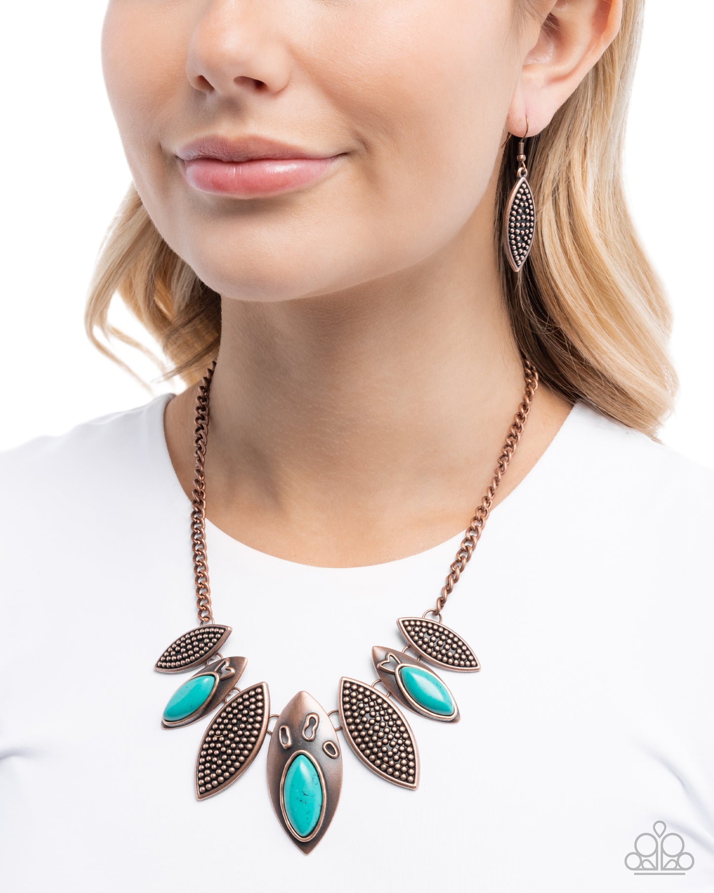 Paparazzi Textured Tutelage - Copper - Antiqued Coper & Turquoise Colored Accent Necklace N3834