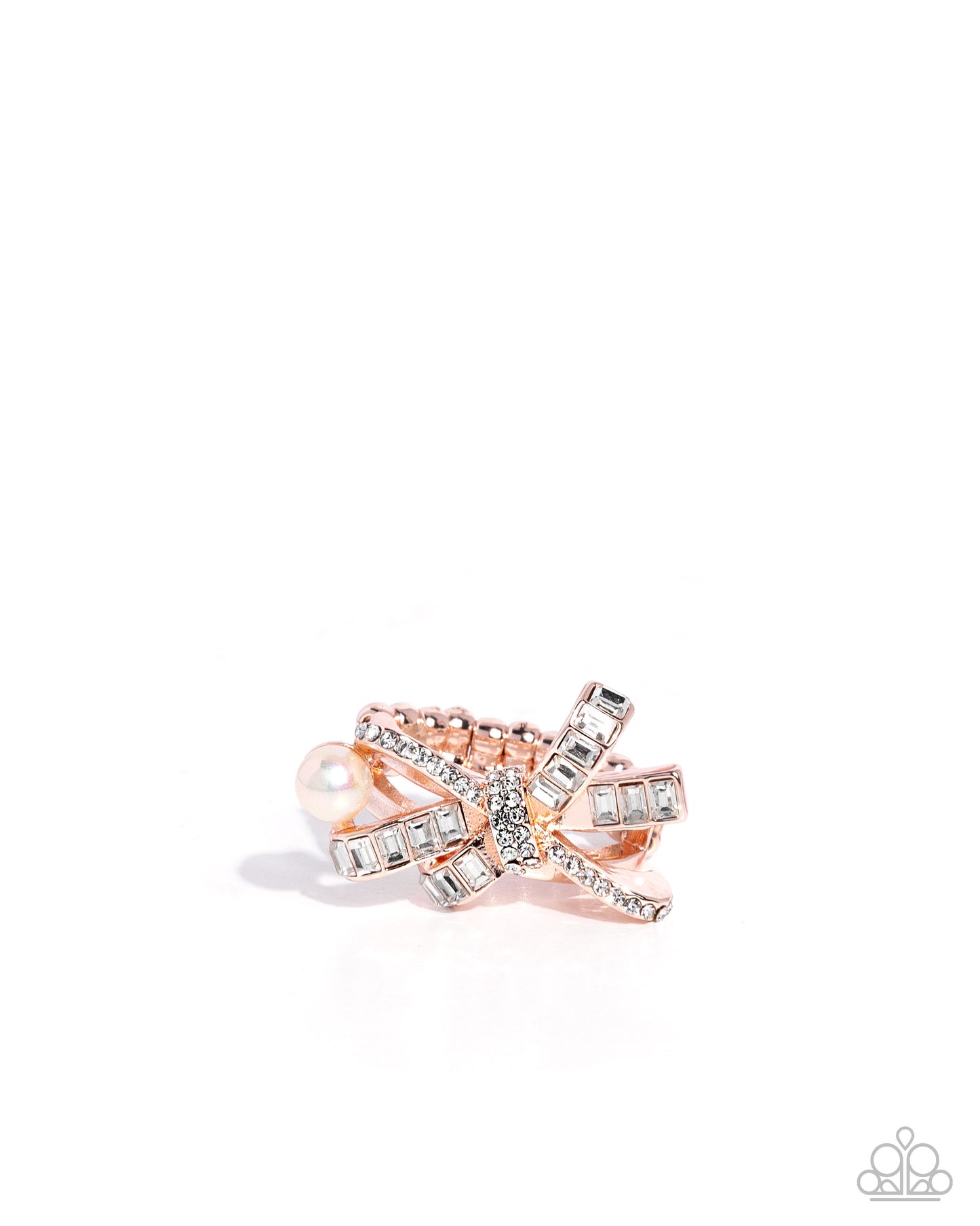 Paparazzi Bow Beacon - Rose Gold & White Rhinestone Sparkling Bow Ring R1381