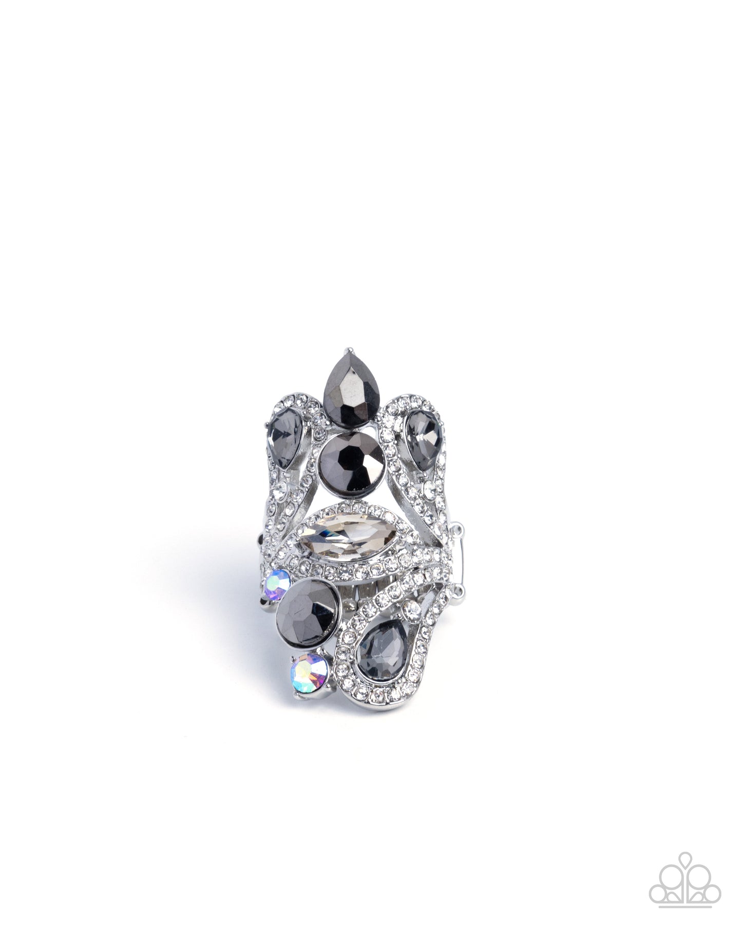 Paparazzi True Teardrops - Silver White Rhinestone & Smoky Gem Ring R1355