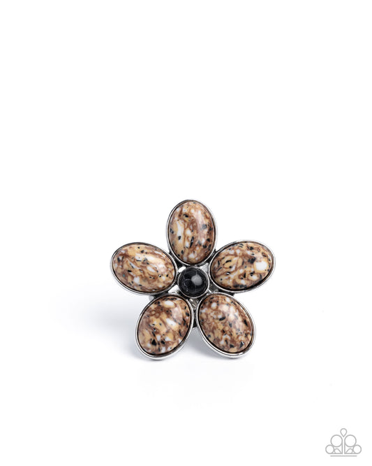 Blooming Bounty - Brown Marbled Stone Flower Ring Paparazzi R1119