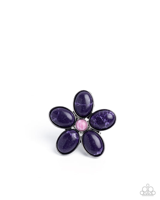 Blooming Bounty - Purple Marbled Stone Flower Oversized Ring Paparazzi R1199