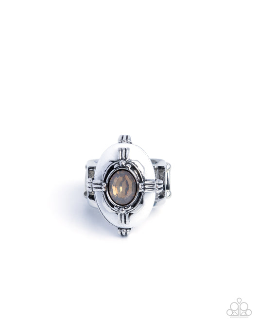 Polished Portrait - Silver Frame, White Stone Oversized Oval Ring Paparazzi R1089