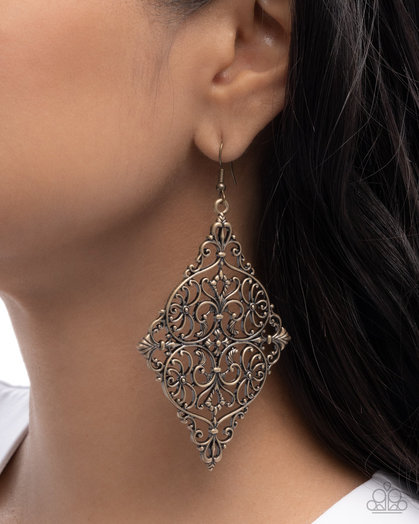 Paparazzi First-Place Filigree - Brass Filigree Earring E3202