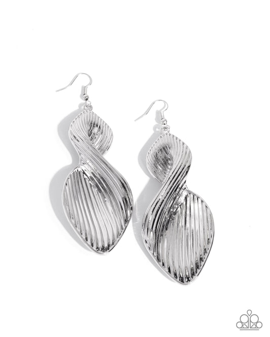 Skinny Spiral - Silver Textured Asymmetrical Earring Paparazzi E2982