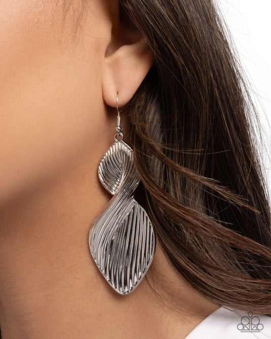 Skinny Spiral - Silver Textured Asymmetrical Earring Paparazzi E2982