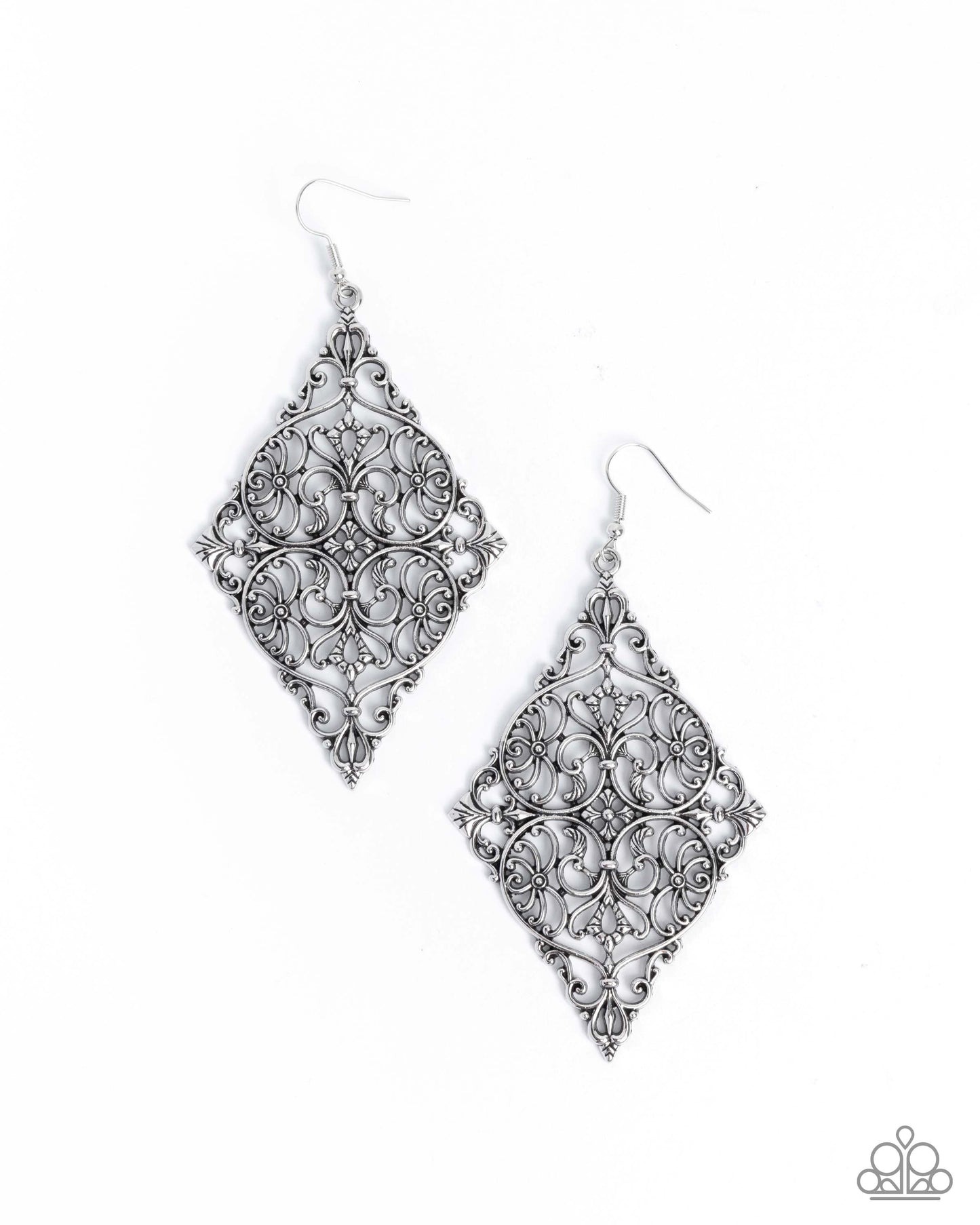 Paparazzi First-Place Filigree - Silver - Antiqued Silver Filigree Earring