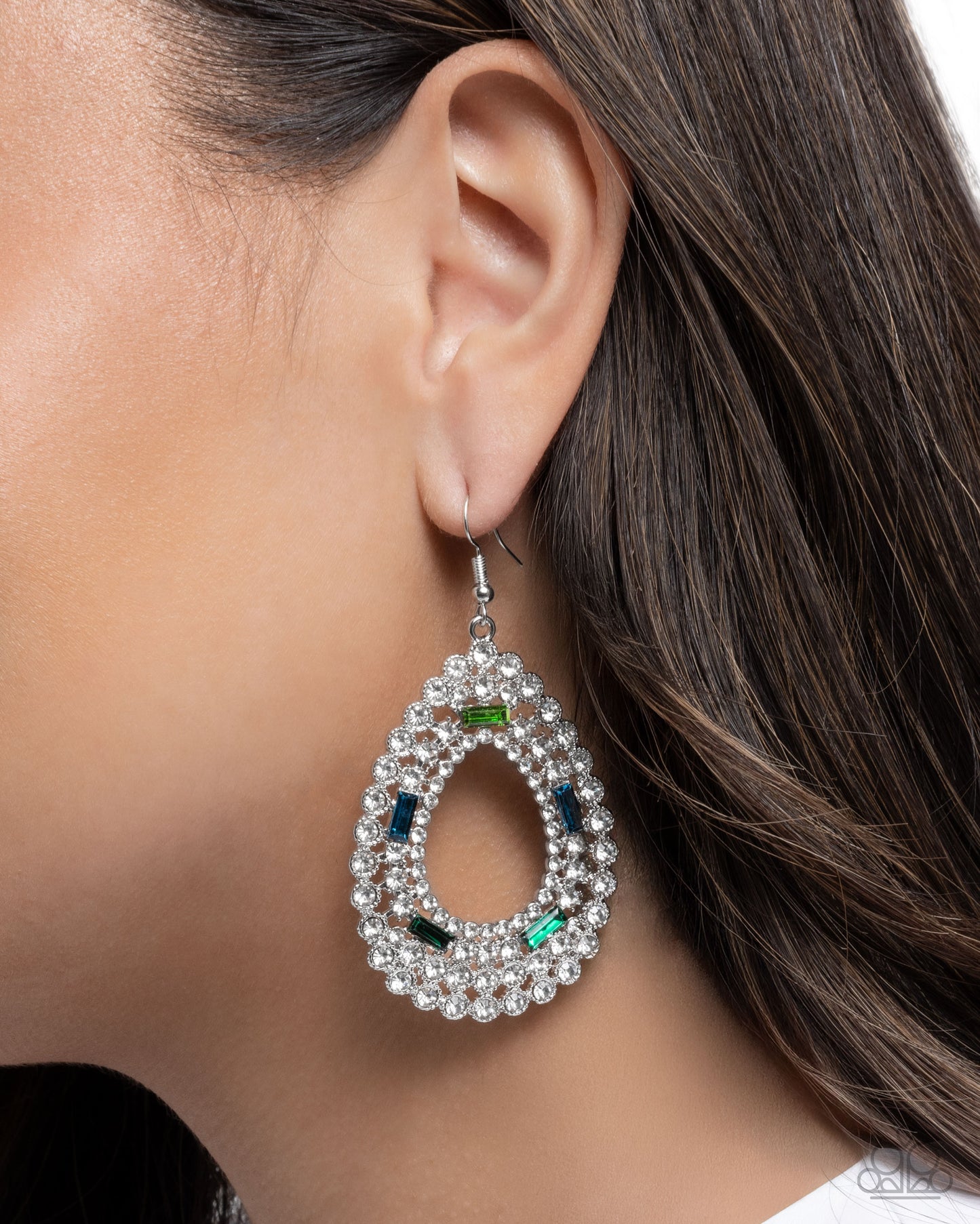 Paparazzi Teardrop Trust - Green Emerald, Light Green & White Rhinestone Earring