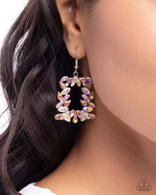 Fierce Frame - Orange Peach UV Shimmery Gem Silver Earring Paparazzi E3145