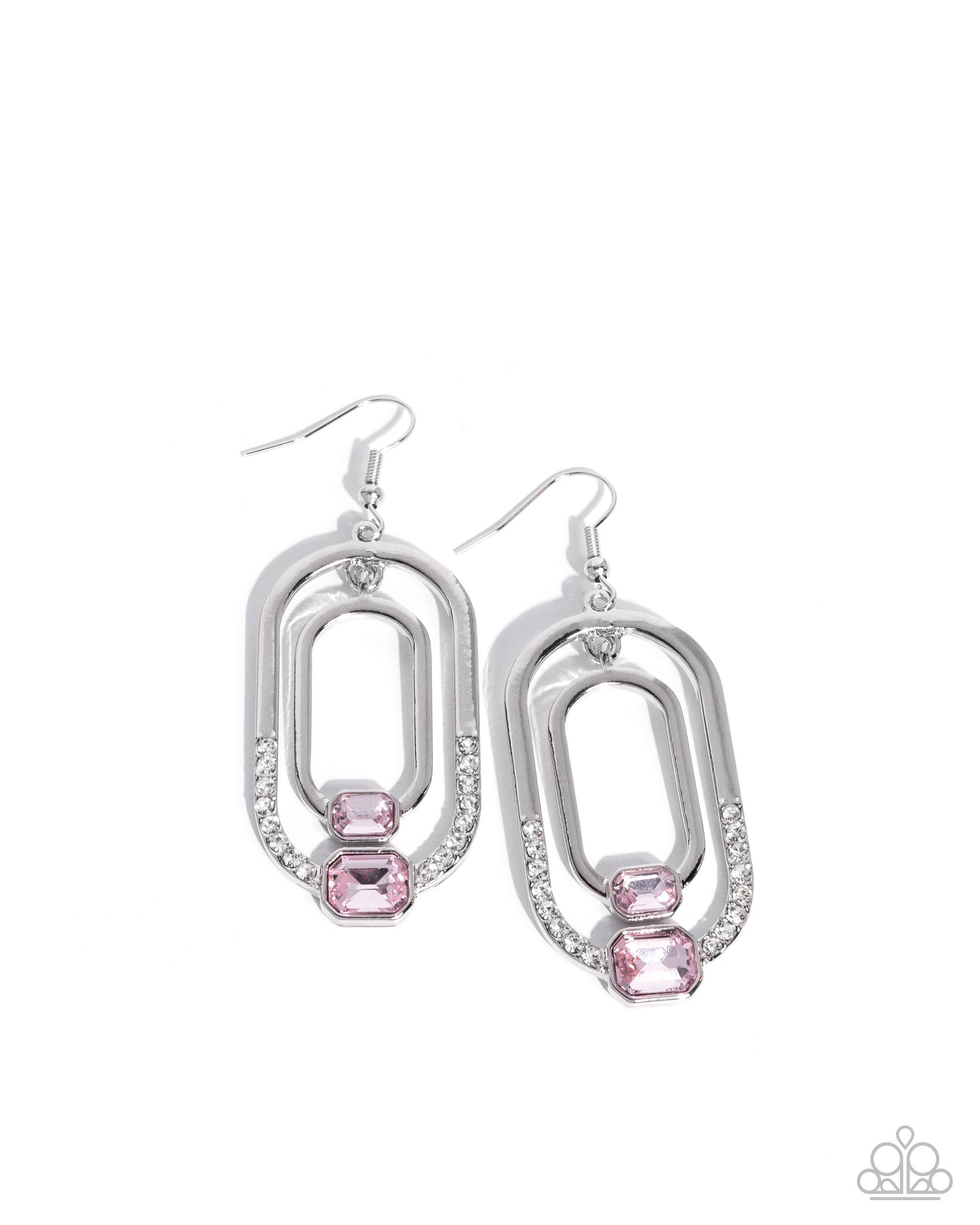 Paparazzi Opulent Operation - Pink - Light Pink Emerald Cut Gem Silver Earring
