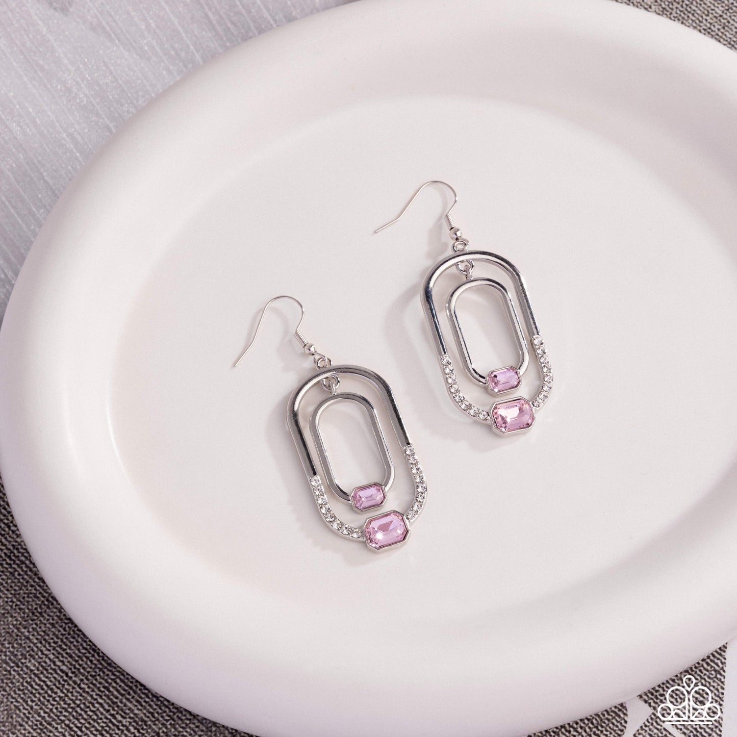 Paparazzi Opulent Operation - Pink - Light Pink Emerald Cut Gem Silver Earring