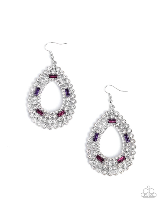 Paparazzi Teardrop Trust - Purple, Magenta Gem & White Rhinestone Earring E3255