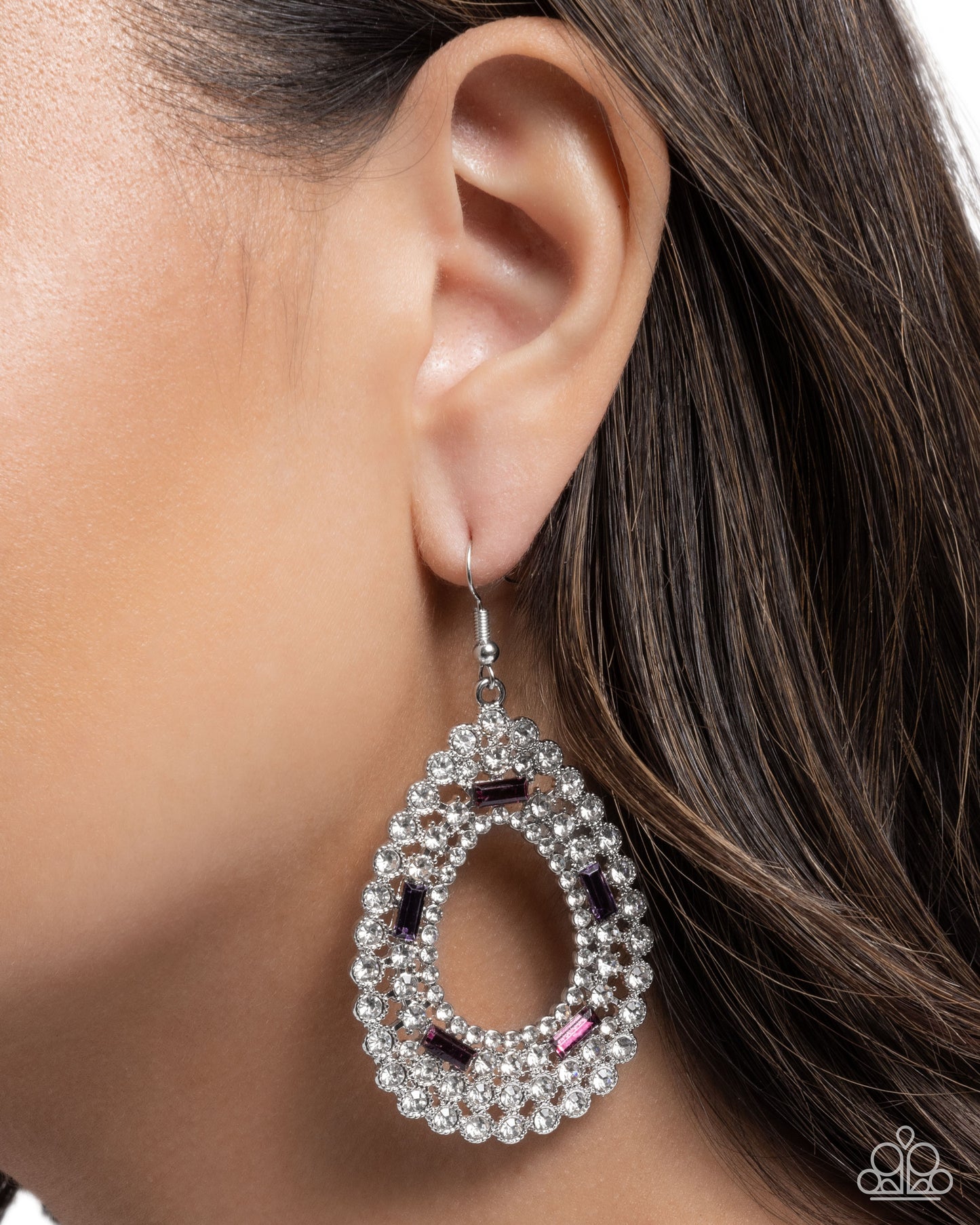 Paparazzi Teardrop Trust - Purple, Magenta Gem & White Rhinestone Earring E3255