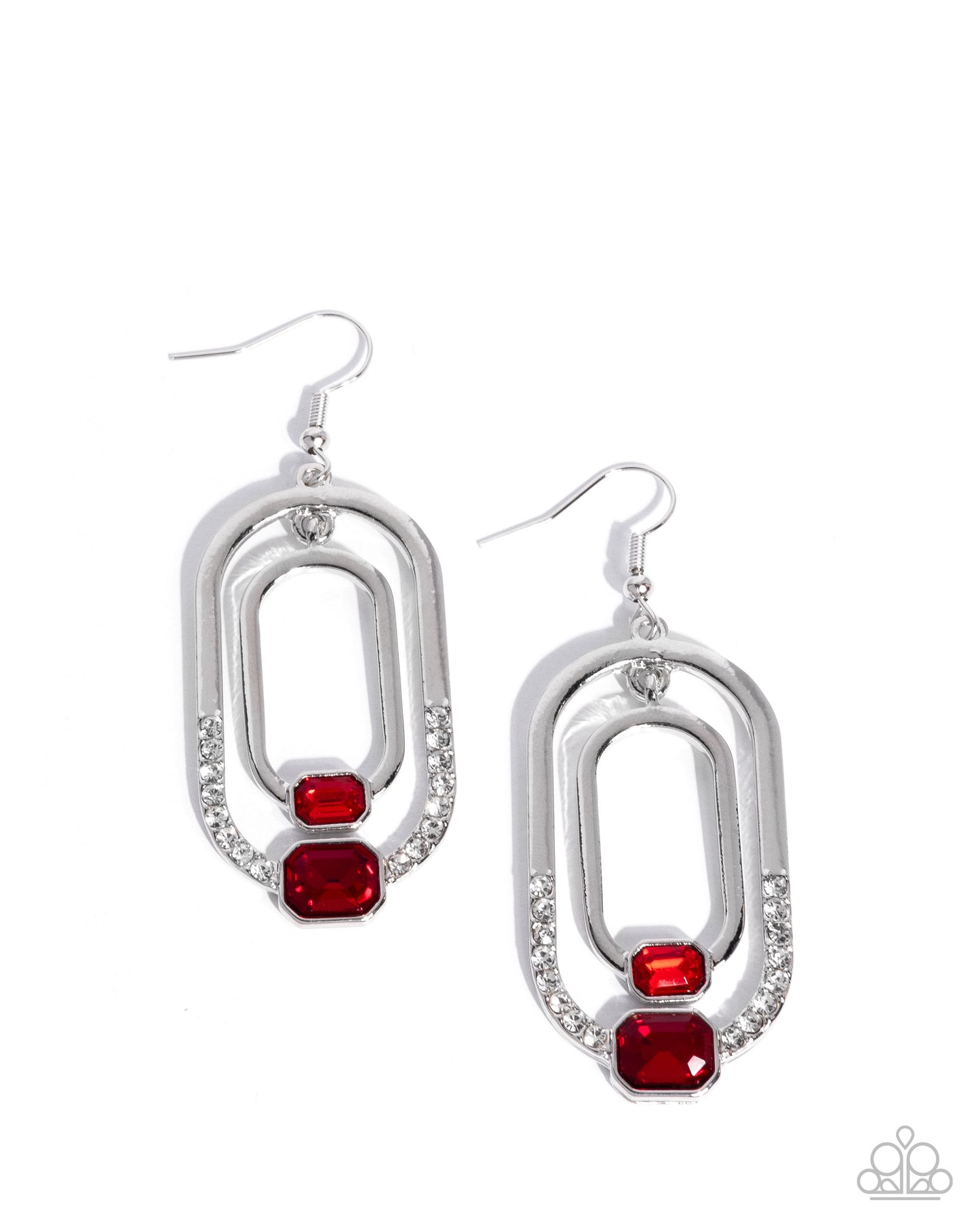 Paparazzi Opulent Operation - Red Emerald Cut Gem Silver Earring E1480