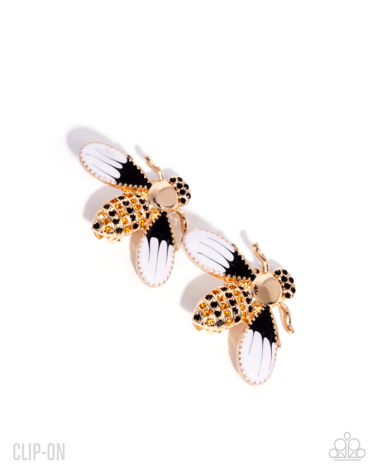 Blissful Bee - Gold Bee Black & Topaz Rhinestone Clip-on Earring Paparazzi E3065