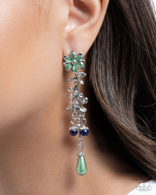 Paparazzi Ladylike Layers - Multi Kashmir Pearl Green Flower Post Back Earring