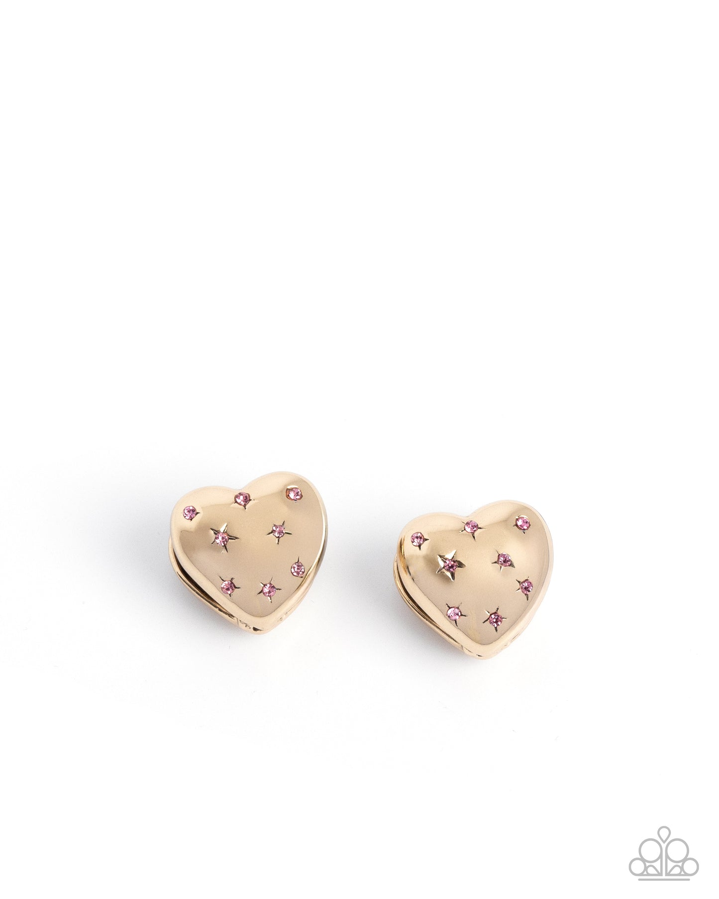 Sweetheart Stars - Pink Rhinestone Stars & Gold Heart 3/4 Inch Hoop Earring Paparazzi E3077