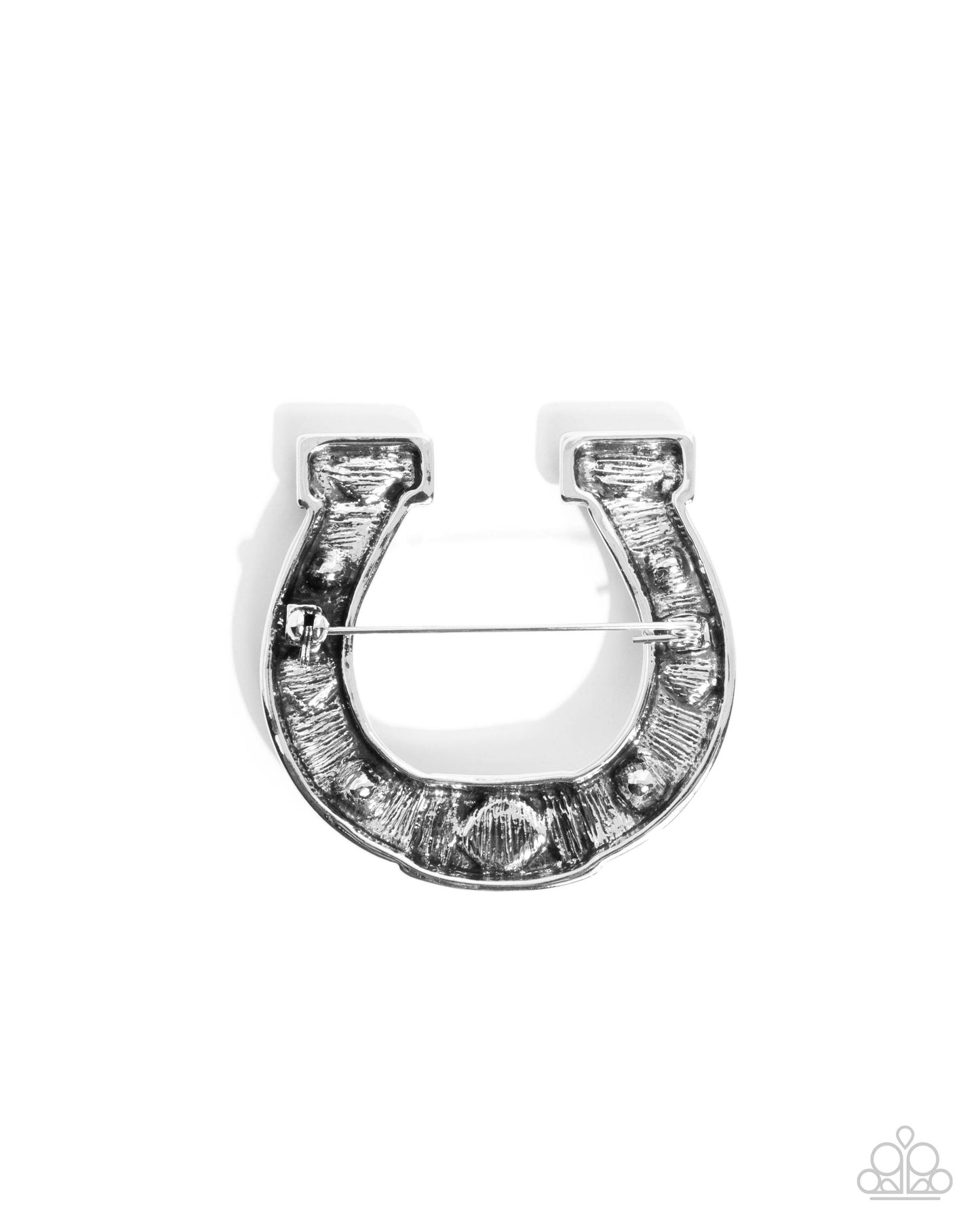 Horseshoe Horizon - Blue Turquoise Stone Silver Horseshoe Brooch Lapel Pin Paparazzi BR009