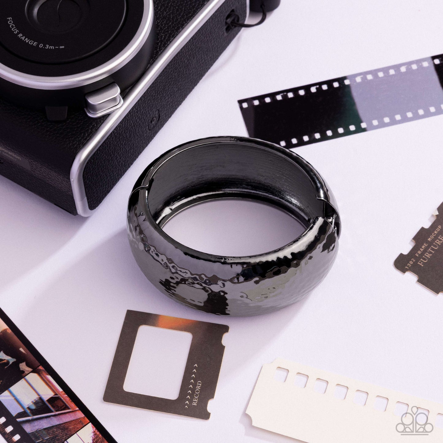 Hammered Hassle - Black Hammered Gunmetal Hinged Bracelet Paparazzi B2367