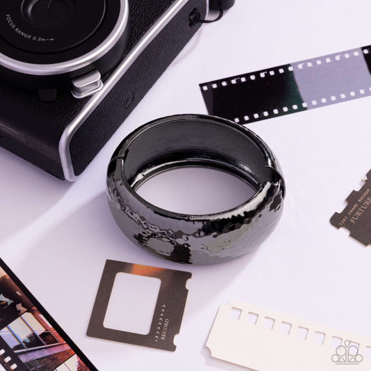 Hammered Hassle - Black Hammered Gunmetal Hinged Bracelet Paparazzi B2367