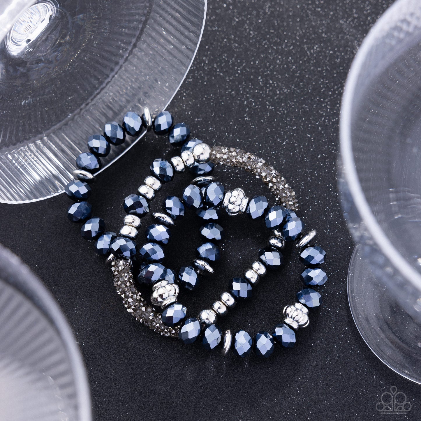 Paparazzi Faceted Fusion - Blue Set Of 3 Stretch Bracelets B2523