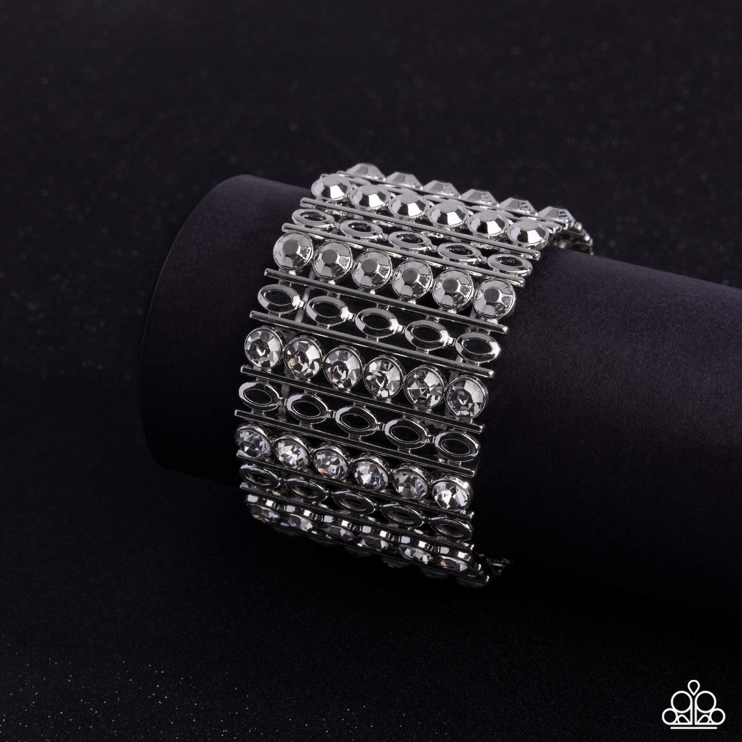 Paparazzi Reflective Rows - Silver & Smoky Gem Stretch Bracelet B2399
