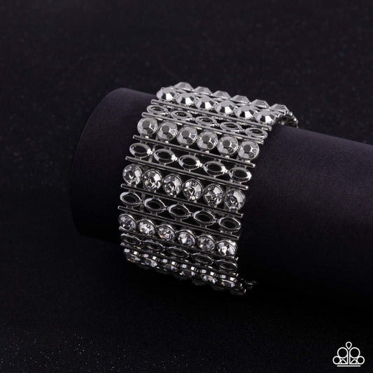 Paparazzi Reflective Rows - Silver & Smoky Gem Stretch Bracelet B2399