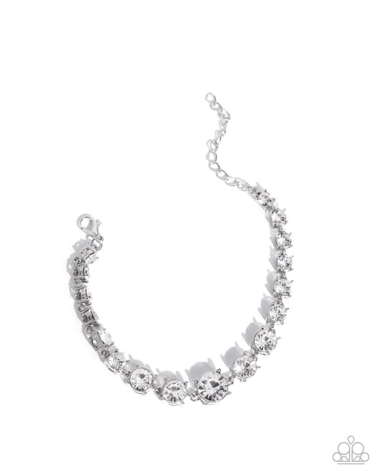 Sizable Shimmer - White Glittery Rhinestone Silver Clasp Bracelet Paparazzi B2387