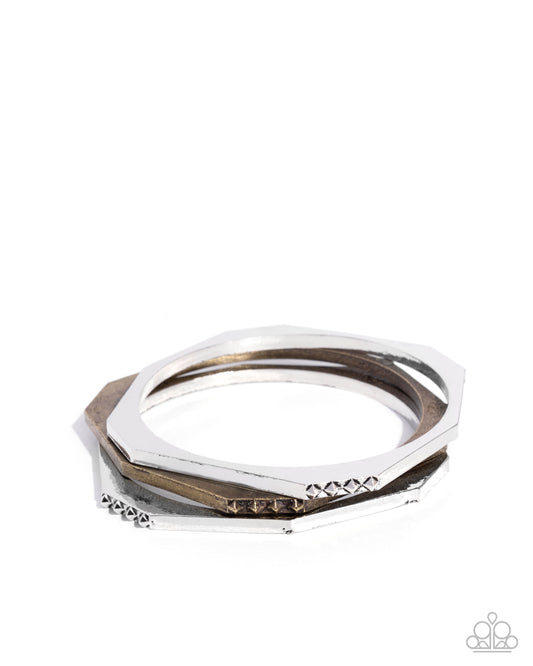 Paparazzi Bangle Bravado - Multi Silver & Brass Bangle Bracelets B0426
