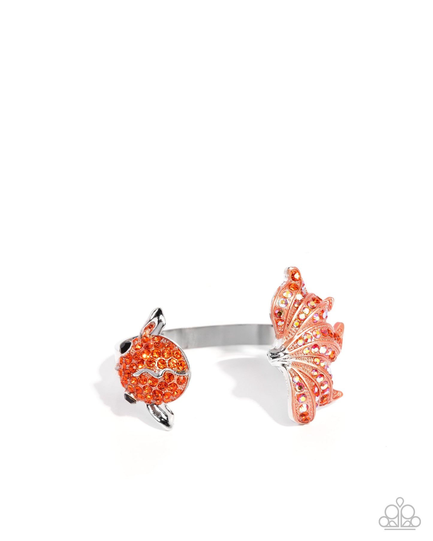 Paparazzy Swimming Serenity - Orange, Yellow, Black Rhinestone Silver Fish Cuff Bracelet B2674