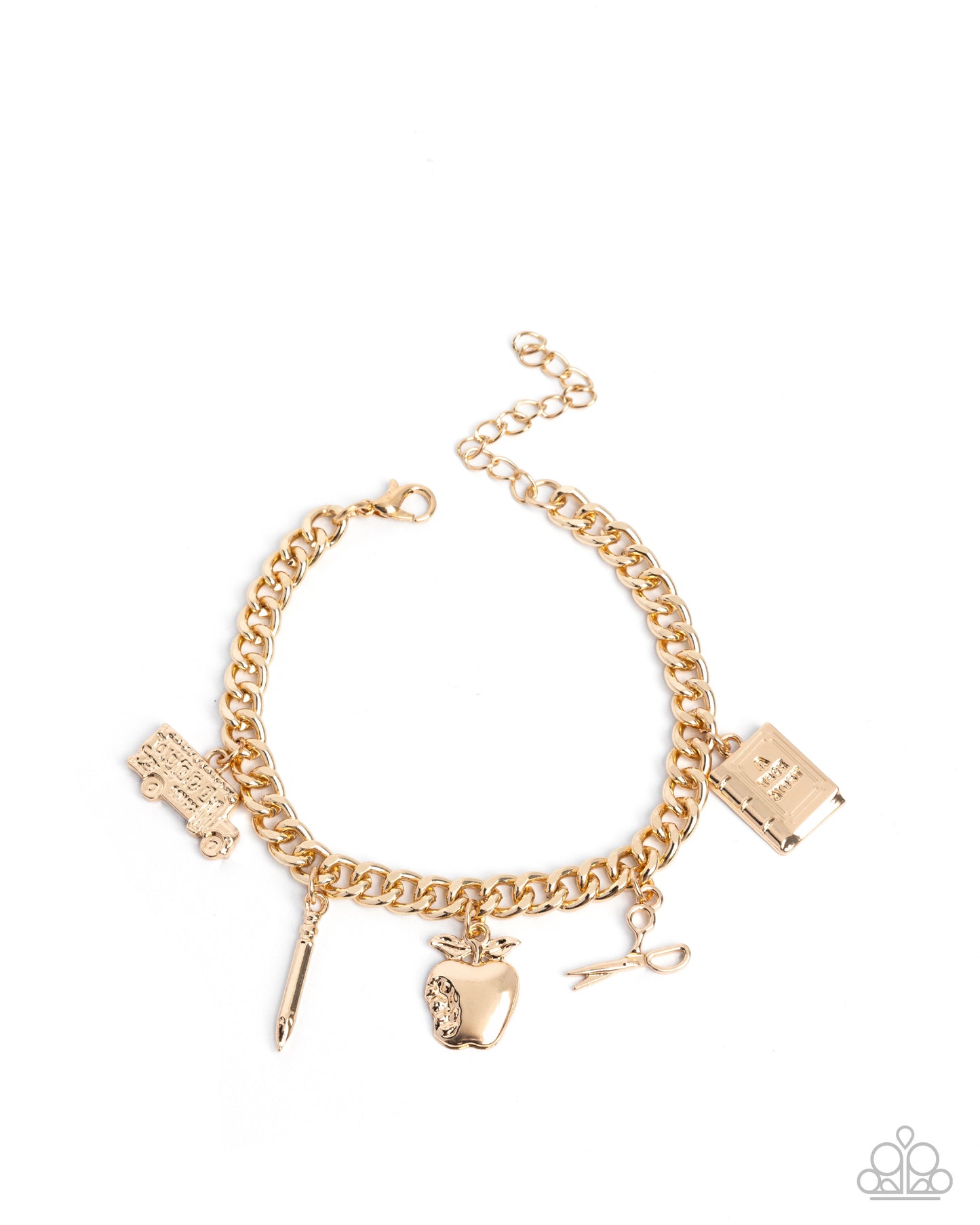 School is in Session - Gold School Bus, Pencil, Apple Charm Bracelet Paparazzi