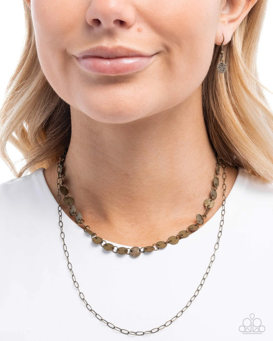 Paparazzi Dominant Discs - Brass Layered Short Necklace N3685