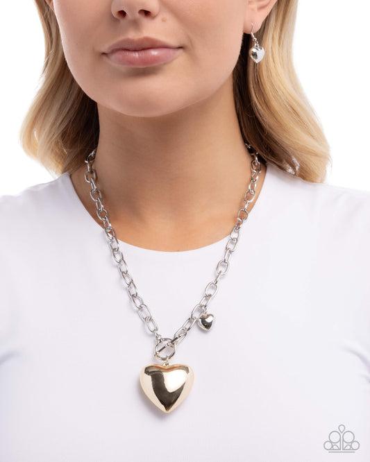 Paparazzi Heartfelt Hangout - Multi Gold & Silver Heart Necklace