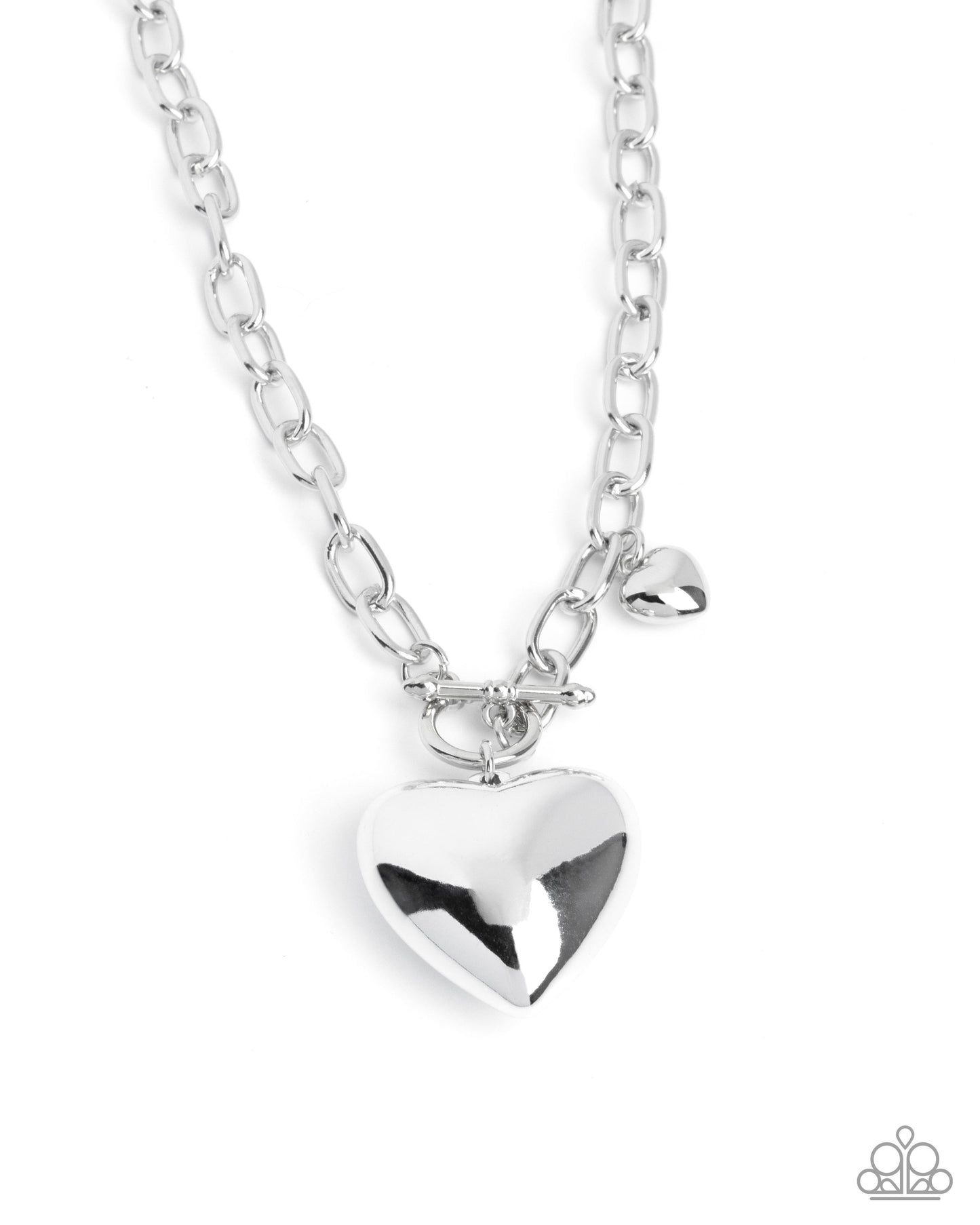 Heartfelt Hangout - Silver Oversized Heart Lariat Closure Pendant Necklace Paparazzi N3509