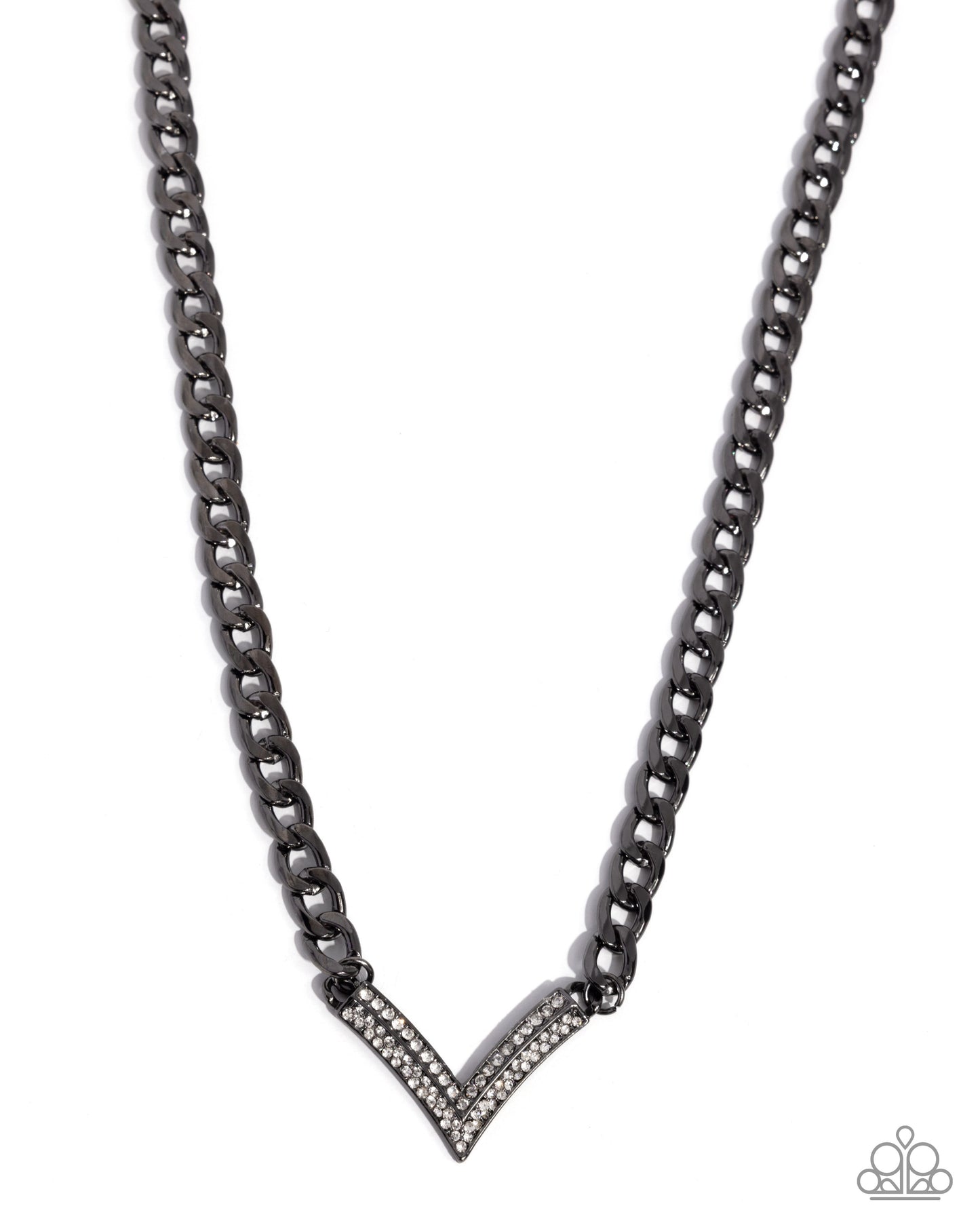Paparazzi Confident Chevron - Black Gunmetal & White Rhinestone Chevron Necklace