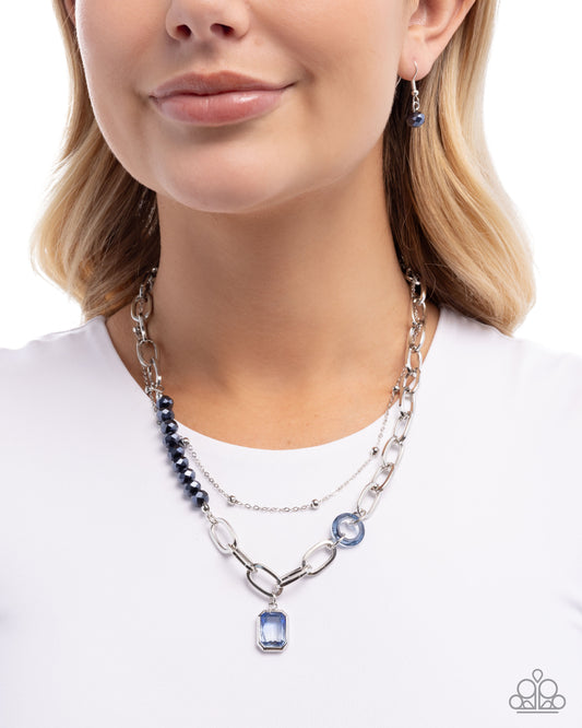 Paparazzi Transparent Tapestry - Blue Emerald Gem Layered Necklace