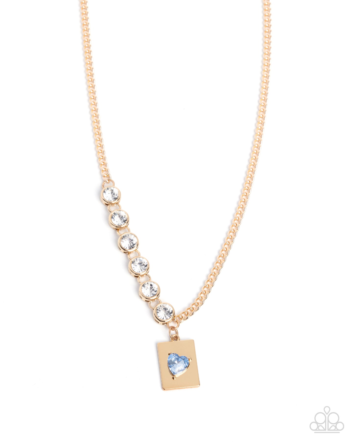 Paparazzi Storytelling Sweetheart - Blue Heart White Gem Gold Necklace N3908
