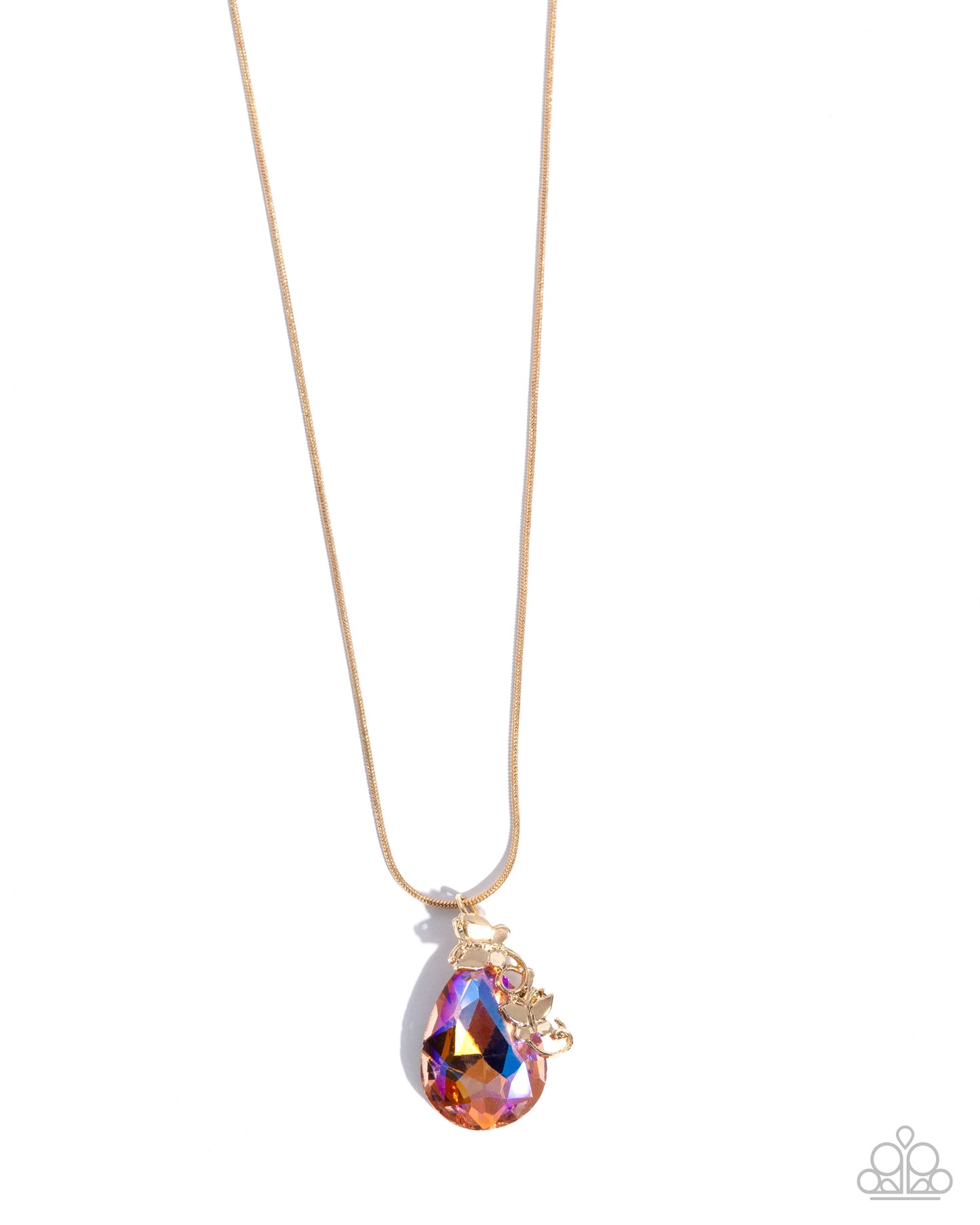 Paparazzi Teardrop Transformation - Orange UV Shimmery Teardrop Gem Gold Serpentine Chain Necklace N3848