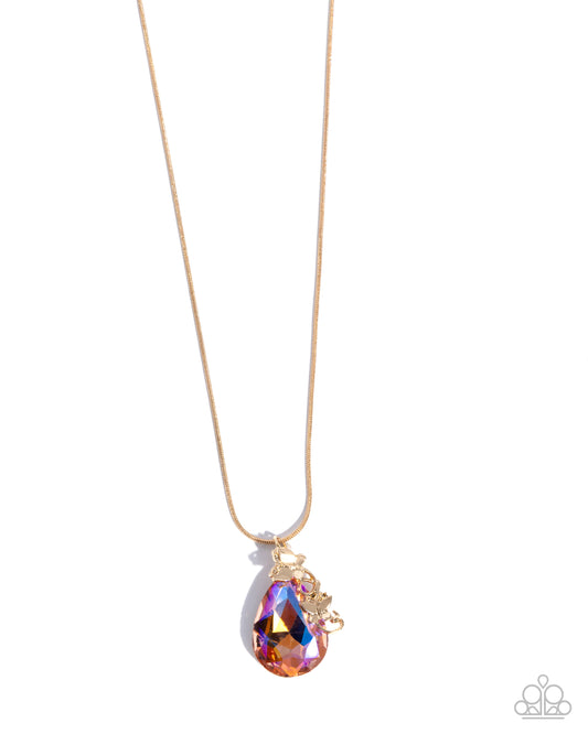 Paparazzi Teardrop Transformation - Orange UV Shimmery Teardrop Gem Gold Serpentine Chain Necklace N3848