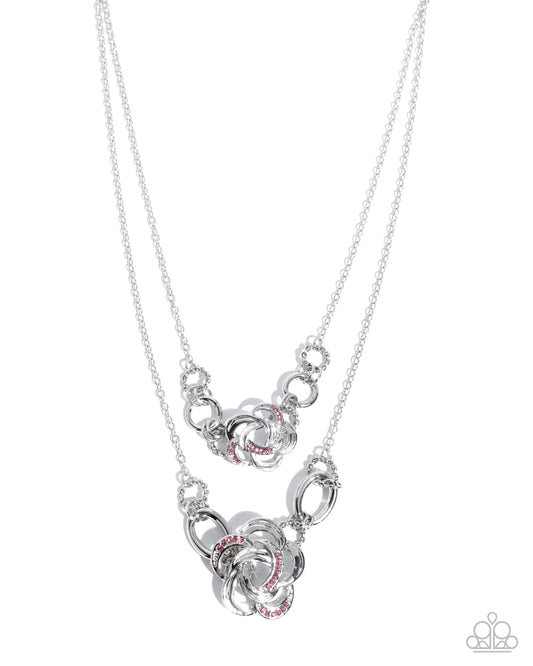 Remarkable Rose - Pink Rhinestone Flower Layered Silver Necklace Paparazzi N3625