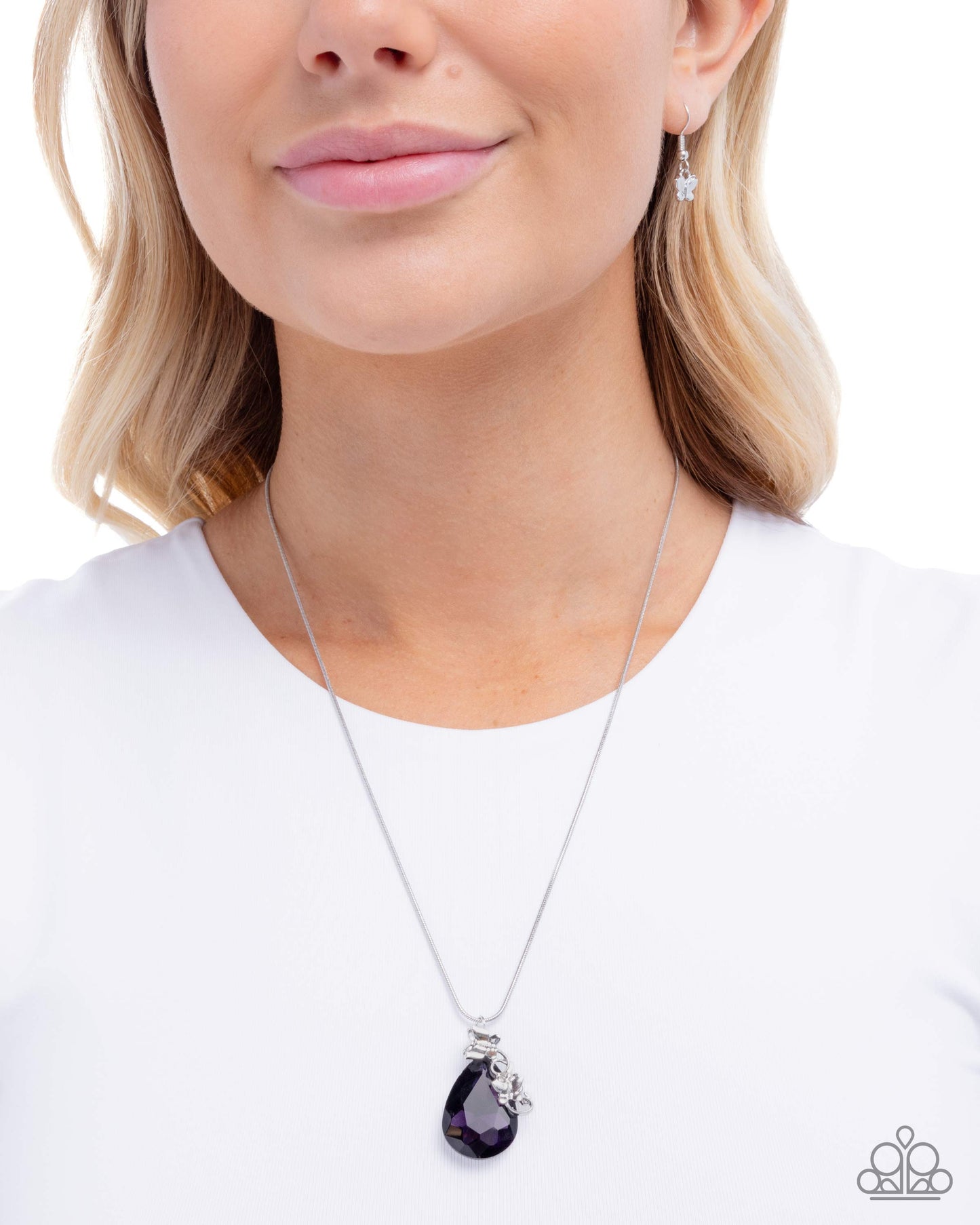 Paparazzi Teardrop Transformation - Purple Teardrop Gem Silver Butterfly Necklace N3915
