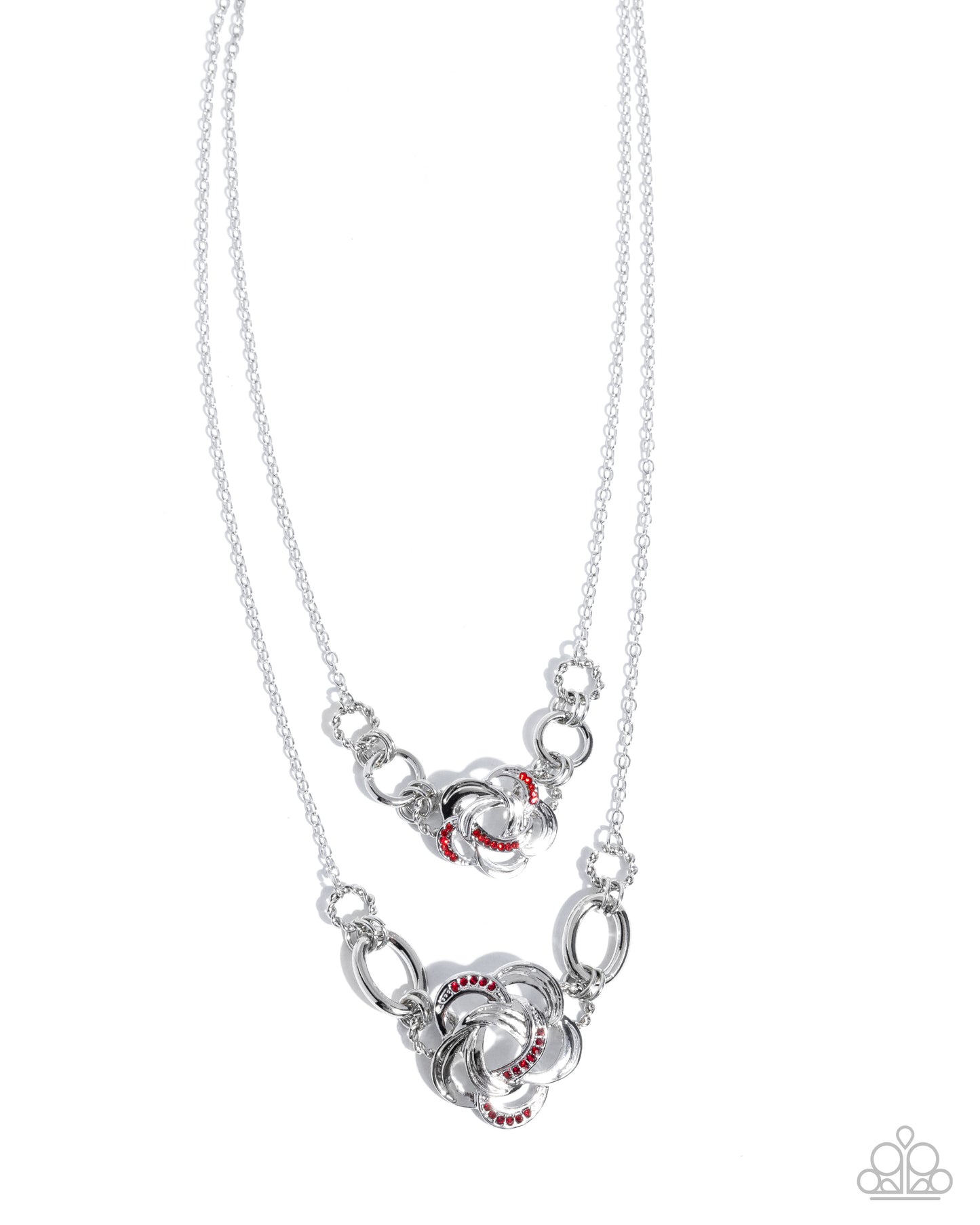 Remarkable Rose - Red Rhinestone Silver Rose Layered Necklace Paparazzi