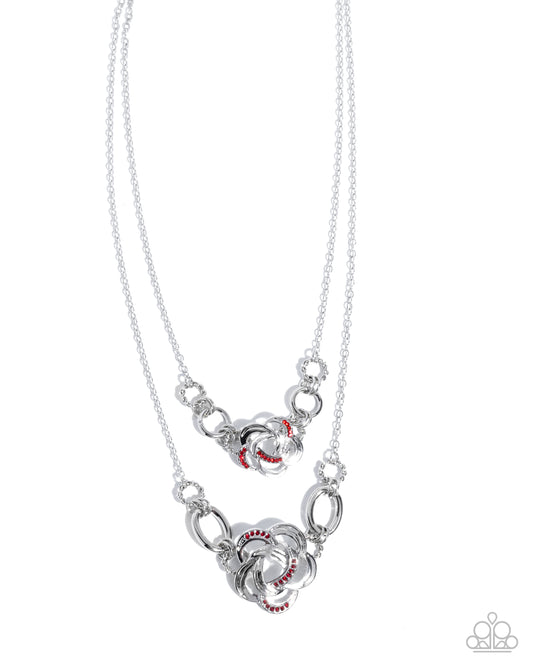 Remarkable Rose - Red Rhinestone Silver Rose Layered Necklace Paparazzi