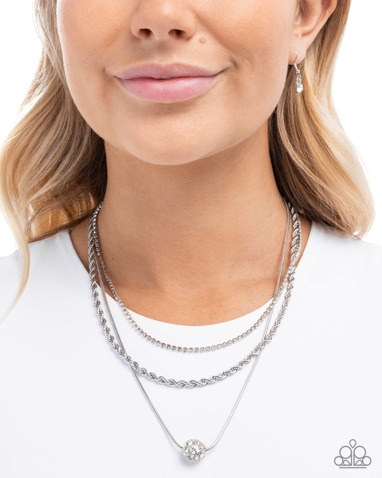 Paparazzi True Love Tiers - White Rhinestone Layered Necklace N3911