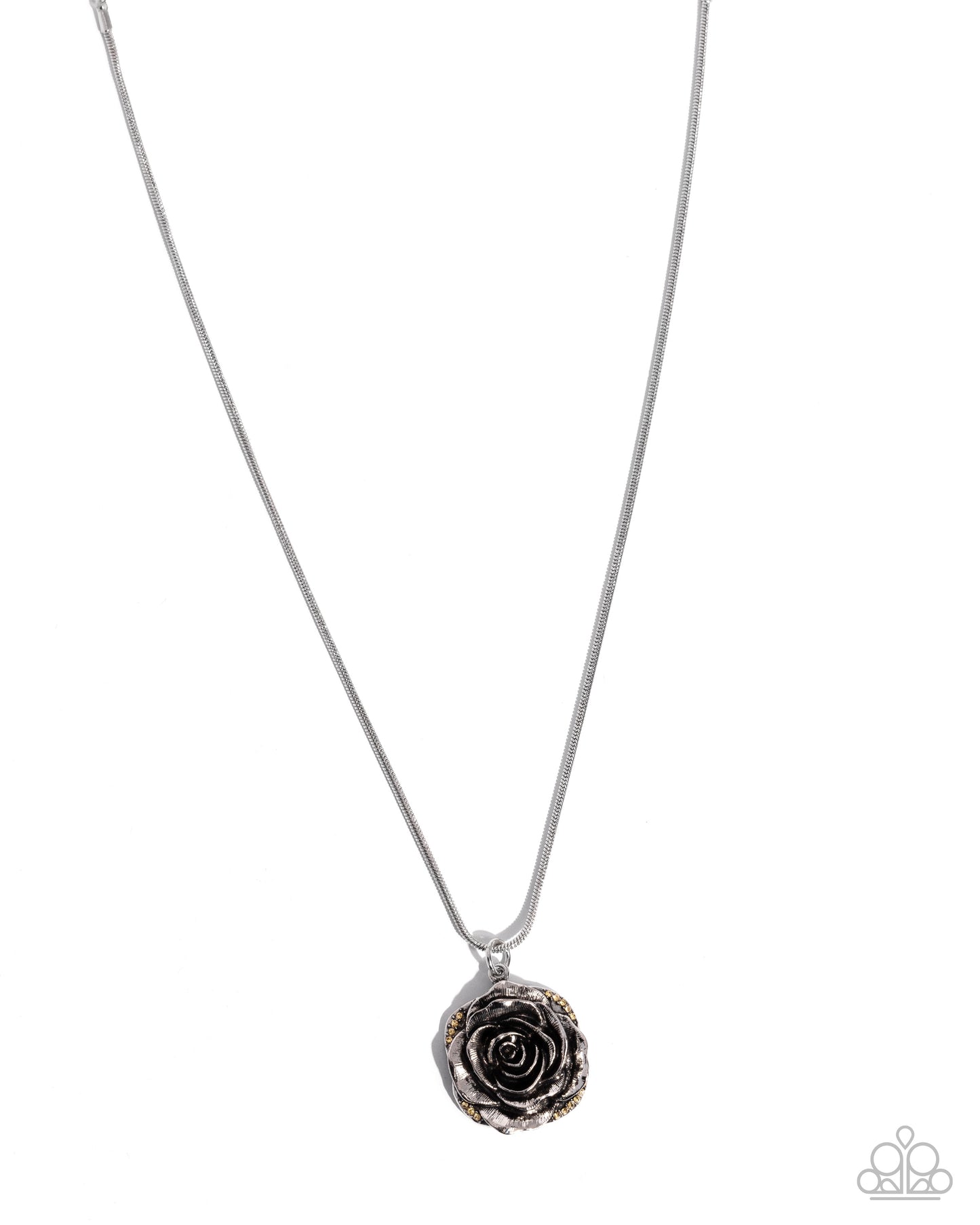 Paparazzi Blooming Buffer - Yellow Rhinestone Silver Rose Flower Necklace N3888