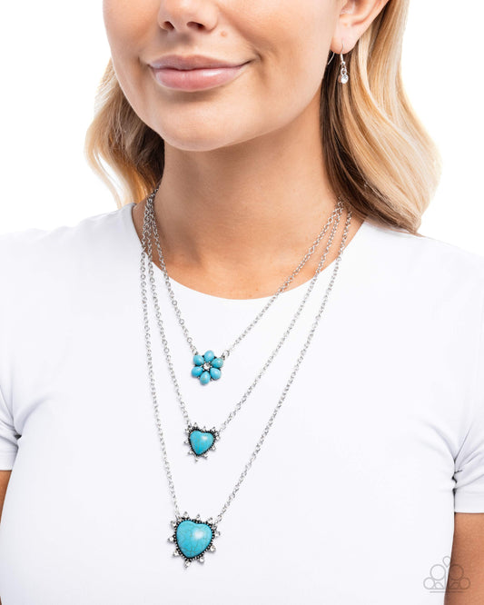 Paparazzi Santa Fe Spar - Blue Turquoise Stone Heart Layered Santa Fe Style Necklace